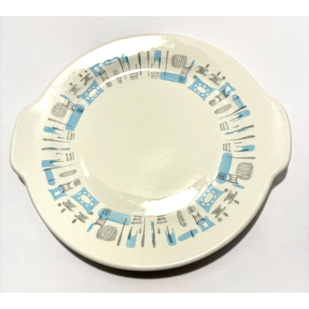 MCM Vintage Atomic Blue Heaven Royal China Pattern Handled Cake Platter